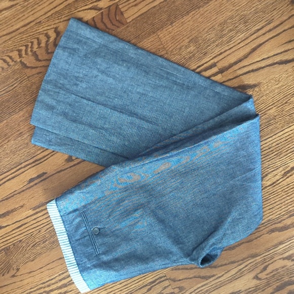 BCBGMAXAZRIA linen blend wide leg navy textured career flowy trousers - Picture 5 of 9